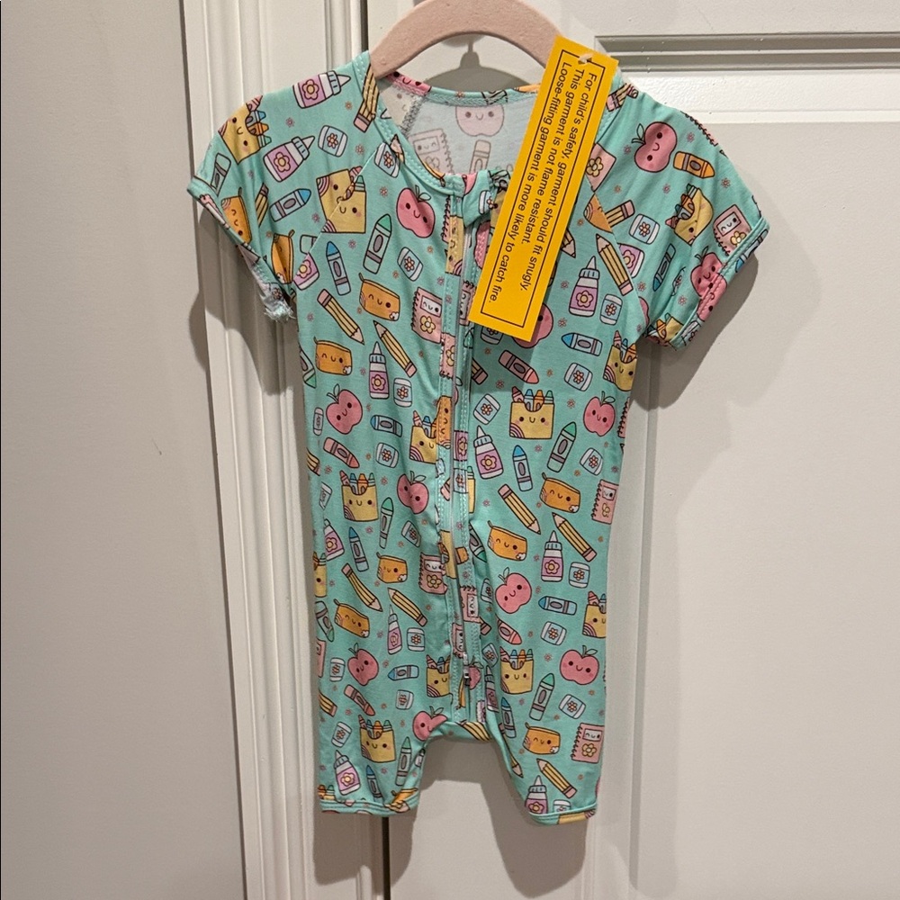 Mint Green Baby Bamboo School Supplies Shorty Zippy Romper size 12-18 months NWT